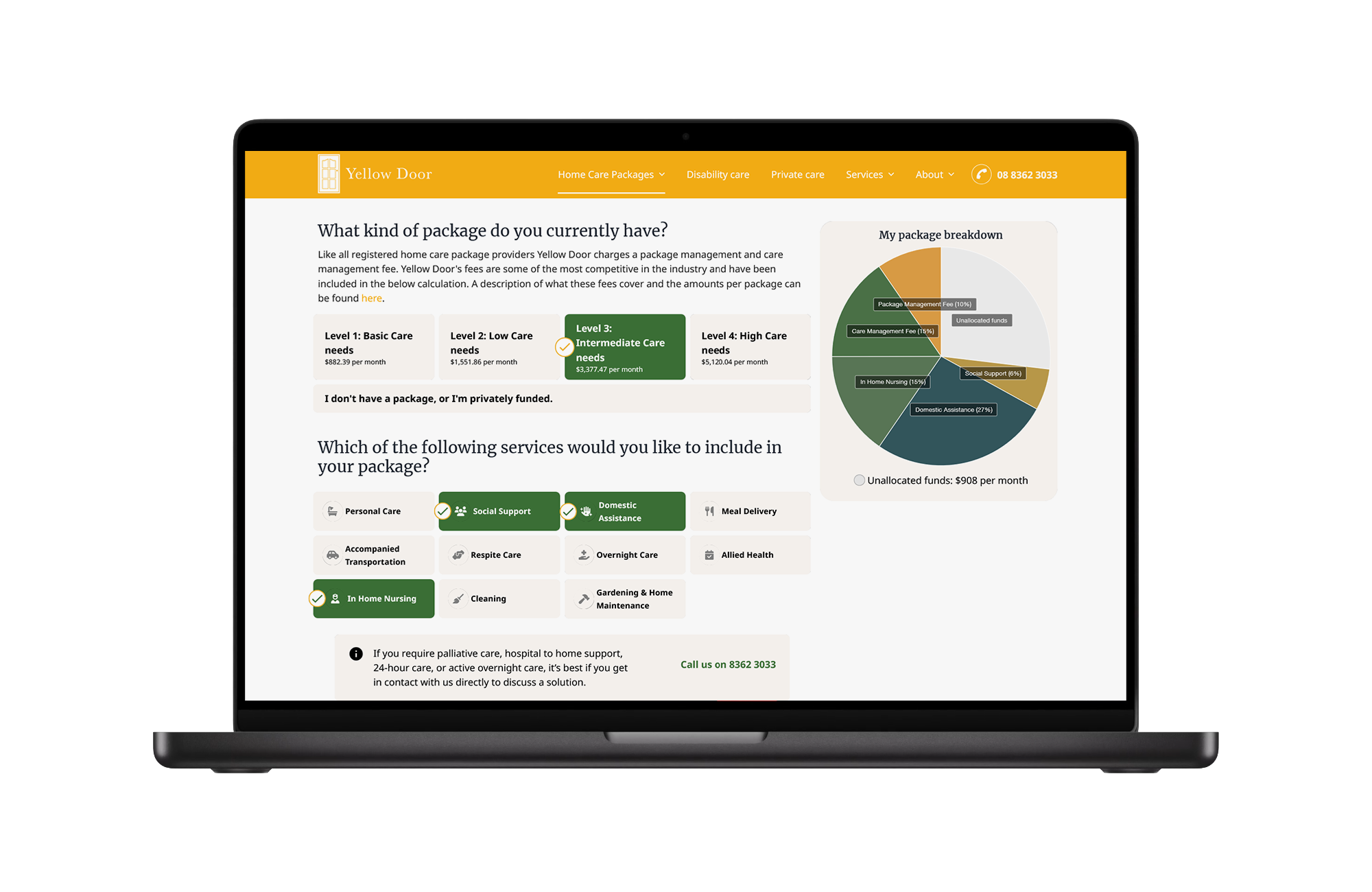 Yellow Door Care - Care package budget tool